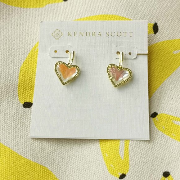 Kendra Scott Ari Heart Earrings - Gold & Dichroic Glass - Picture 1 of 3